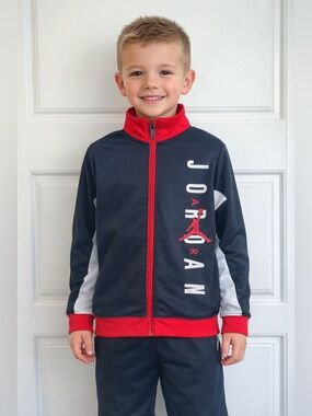 Jordan Kids Size Large (6-7 years ) Black and Red Zip-Up Track Jacket Spring